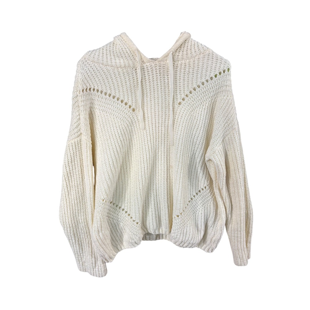 True Craft Womens Chenille Knit Hoodie Ivory Off White Pointelle Sweater 1X